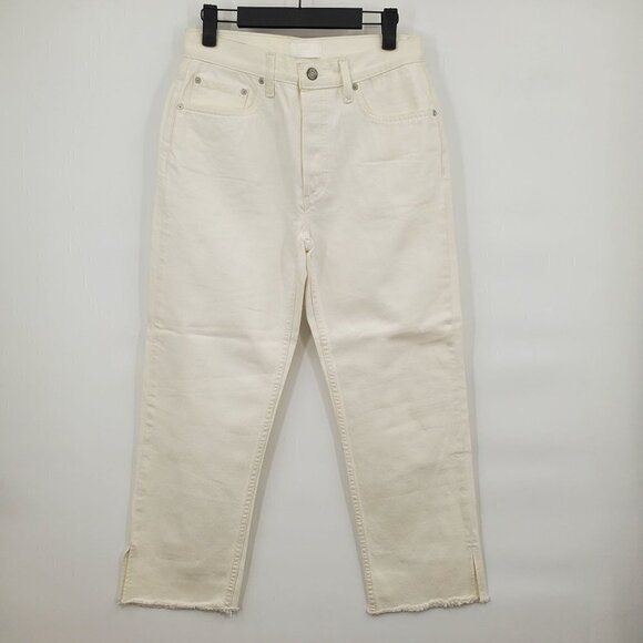 Boyish Avery Jeans Split Hem Hi-Rise Crop Button Fly 26 Women Vertigo White NWOT - Picture 1 of 16
